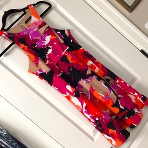 Trina Turk 4 Floral Print  Dress Pink Orange Tan Black